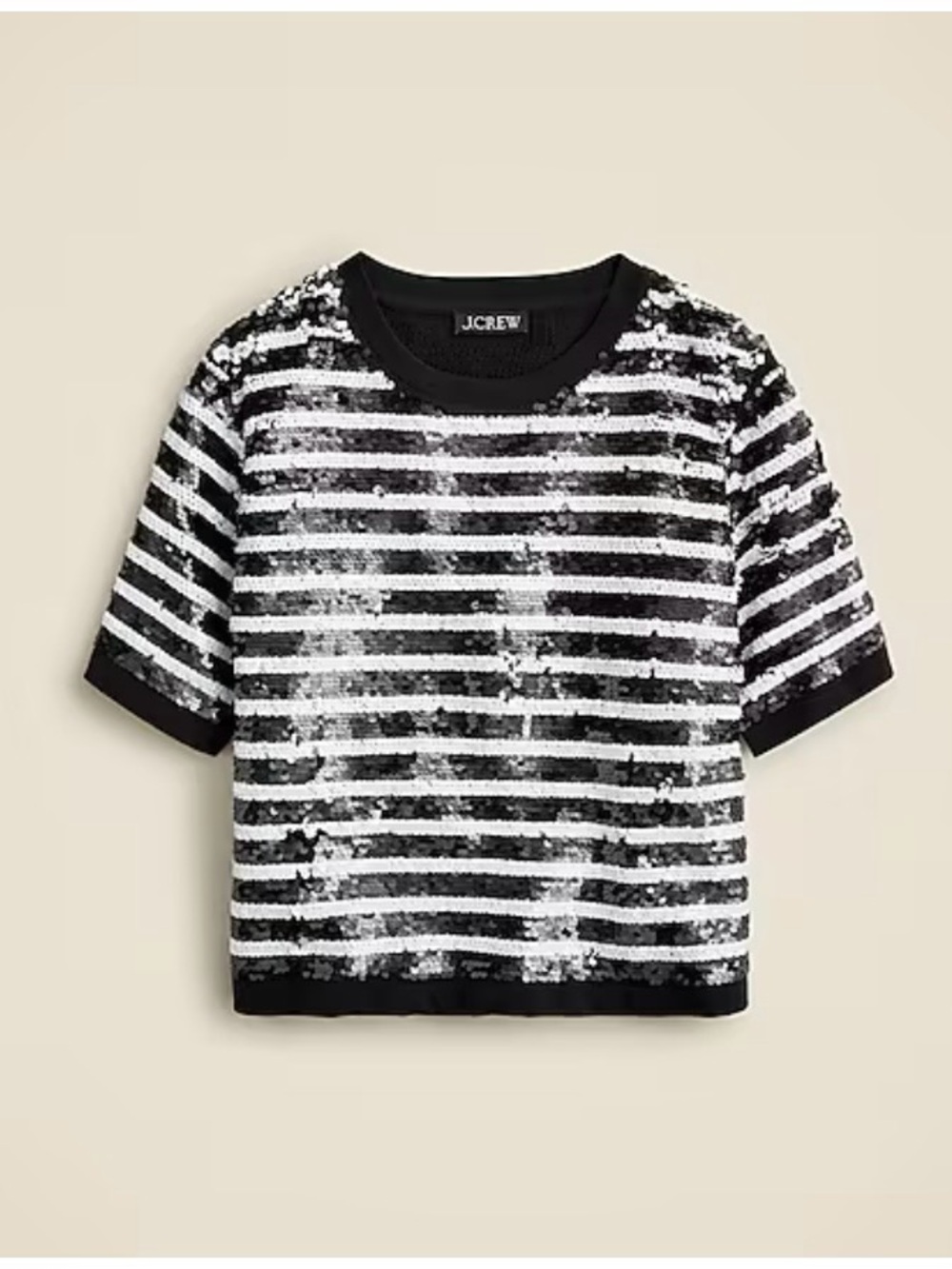 J. Crew Black & Silver Sequin Striped Short-Sleeve Tee